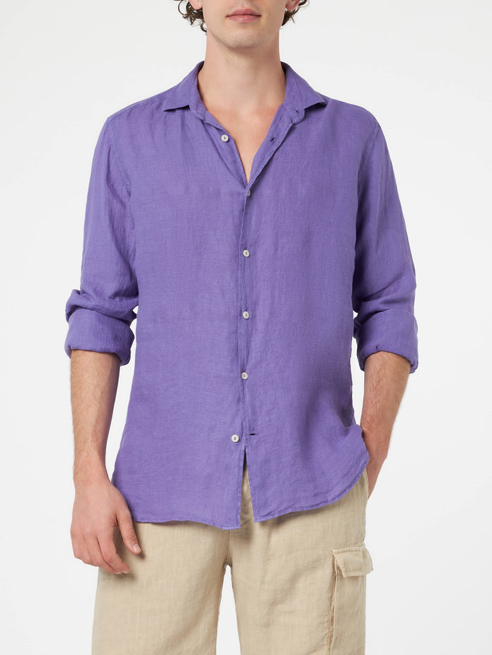 Man Purple Linen Shirt Pamplona Pink
