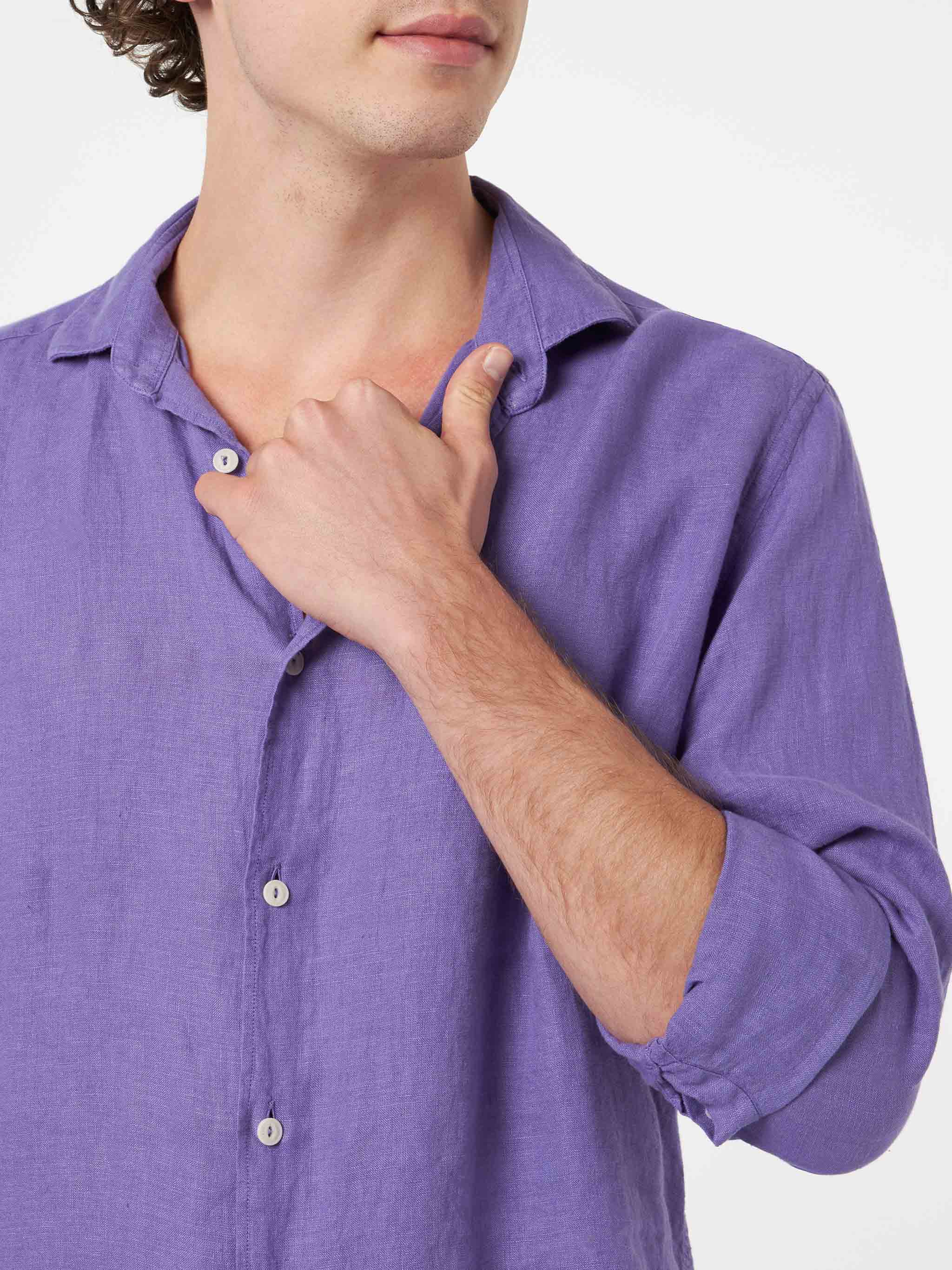 Man Purple Linen Shirt Pamplona Pink