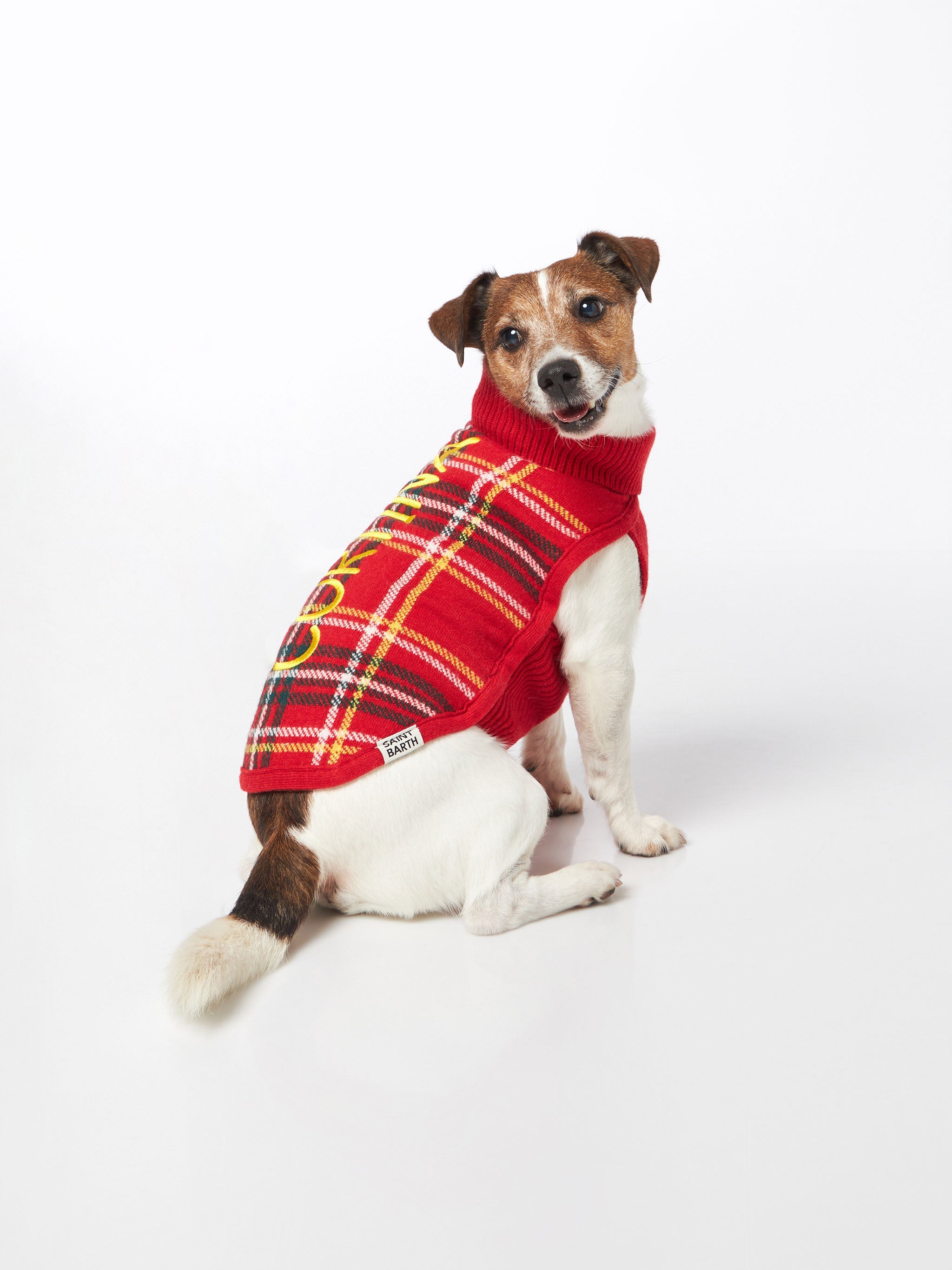 Dog Sweater With Tartan Print Red