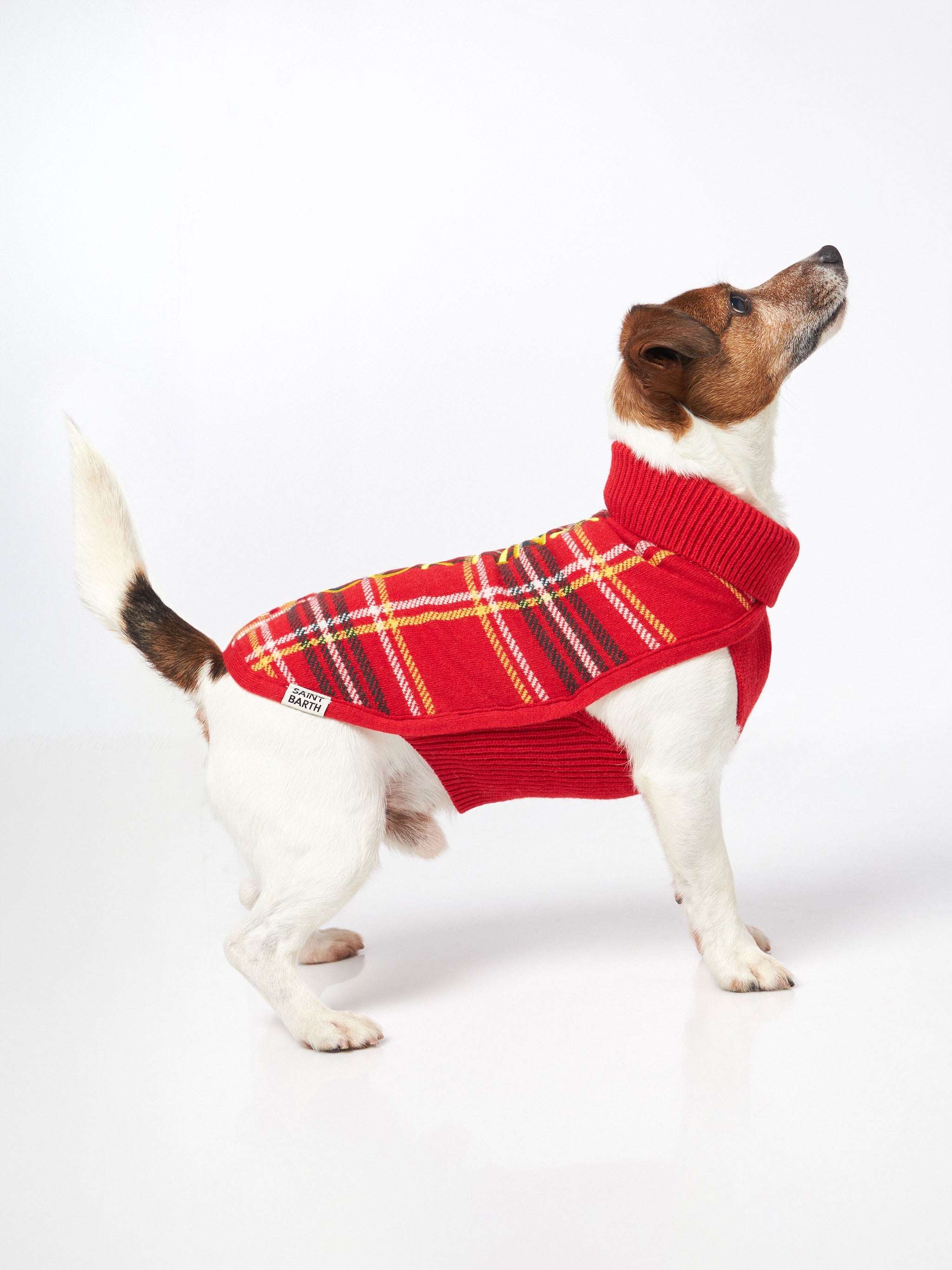 Dog Sweater With Tartan Print Red