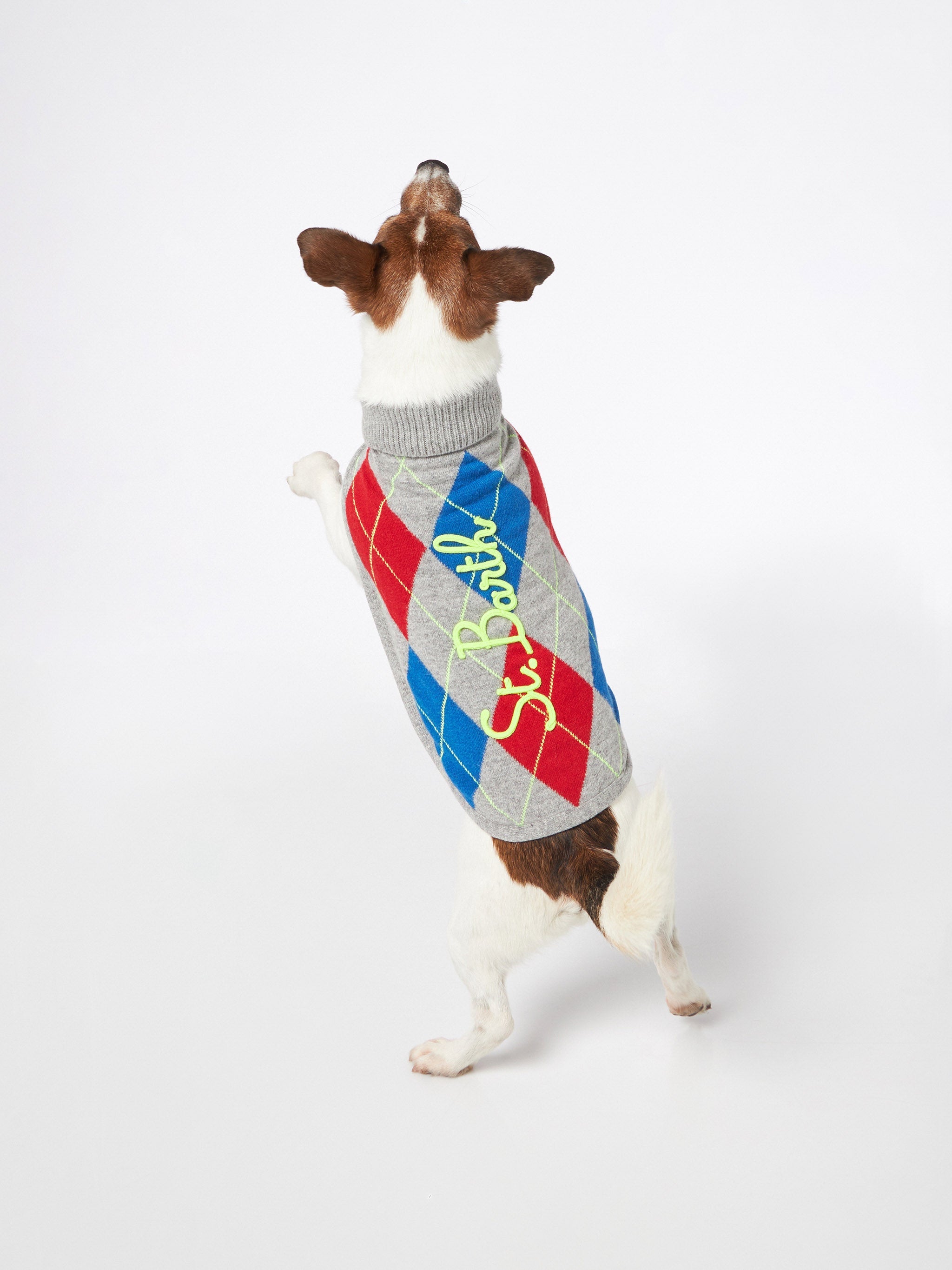 Dog Sweater With Argyle Print Grey