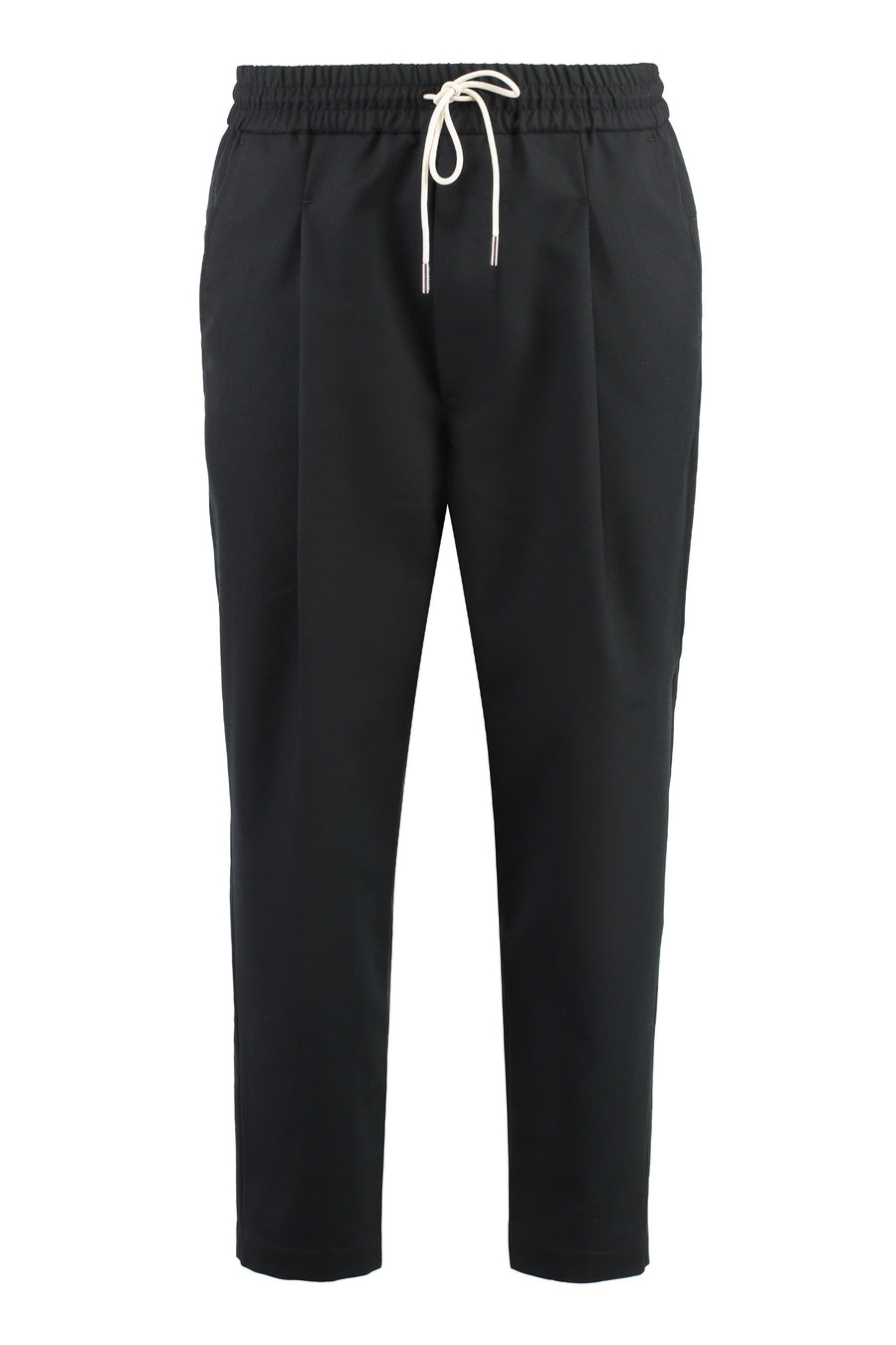 Cropped Drawstring Wool-Blend Trousers Black Virgin Wool