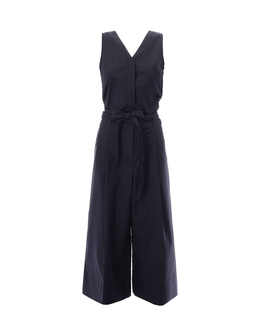 Sleeveless Jumpsuit Navy Blue Cotton Evening Suits
