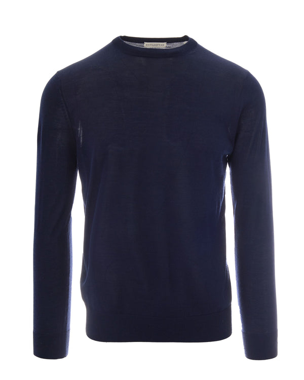 Sweater R-Neck Navy Silk Cashmere Jumpers