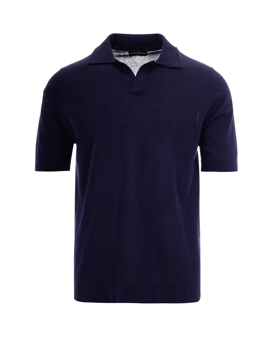 Polo Shirt Open Collar Navy Cotton
