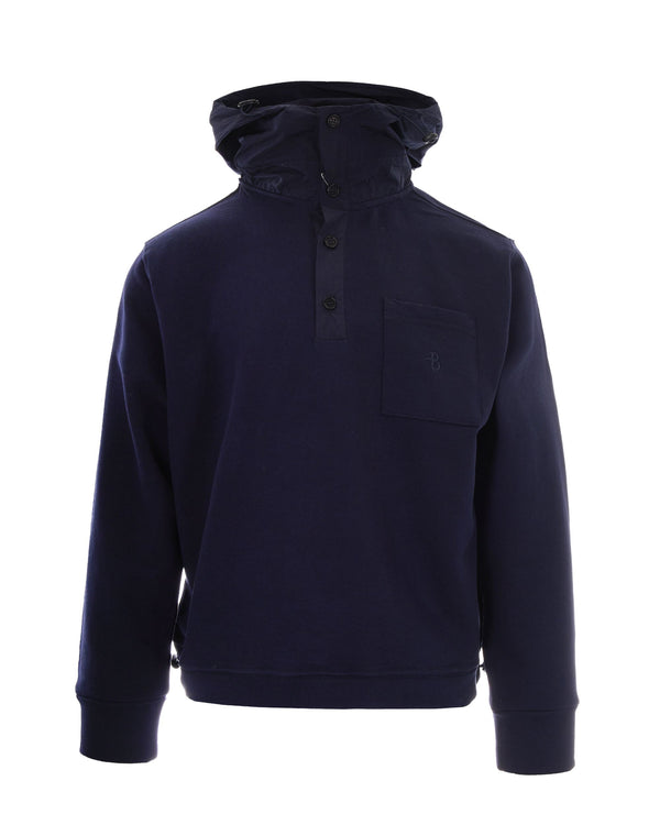 Hooded Technical Sweatshirt Navy Cotton Fleece Sweatshirts