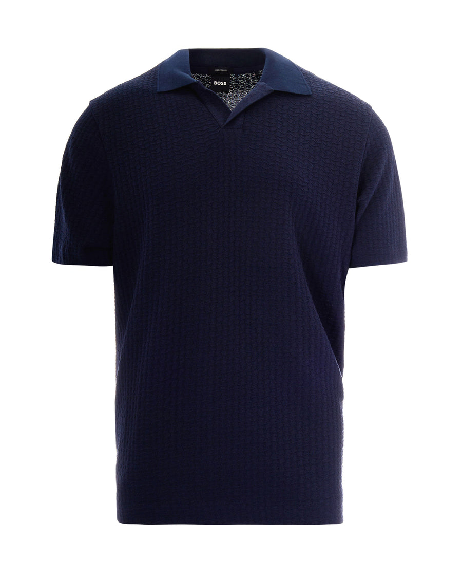 Polo Shirt Jacquard Dark Blue Cotton