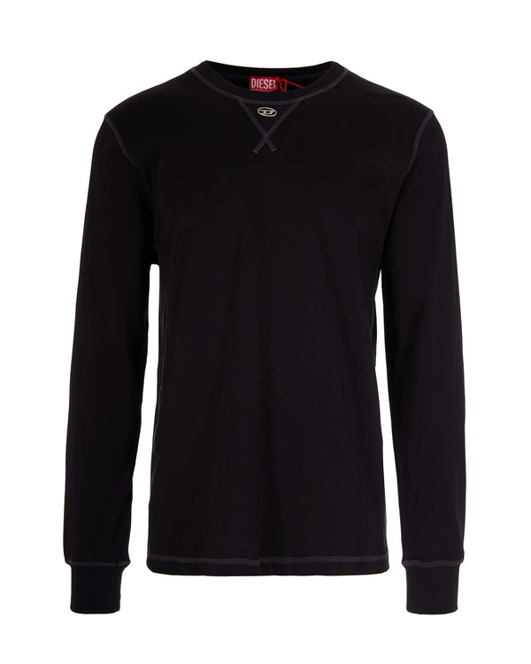 T-Shirt Madjust Ls Tr Black Cotton; Rib Cotton T-shirts