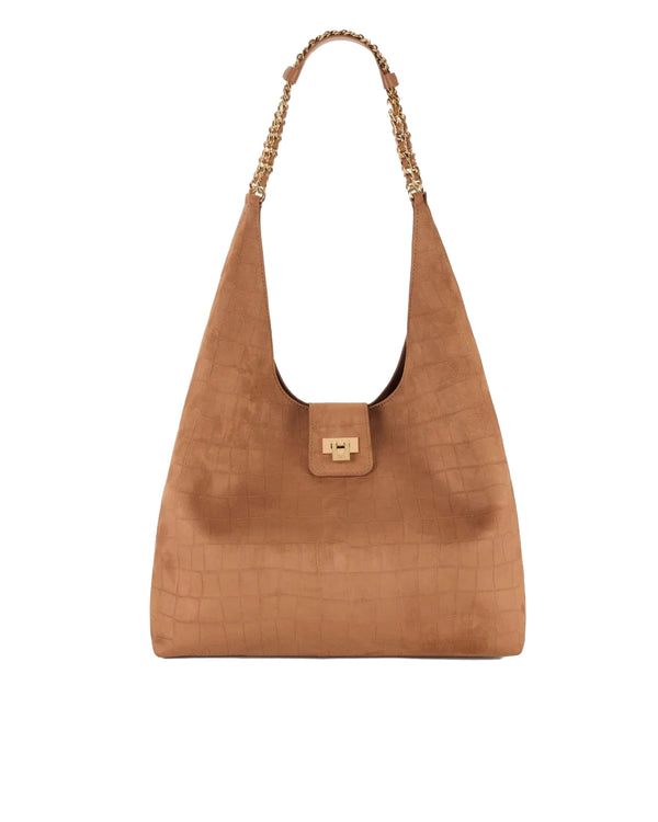 Hobo Bag Suede Tan Polyester Shoulder