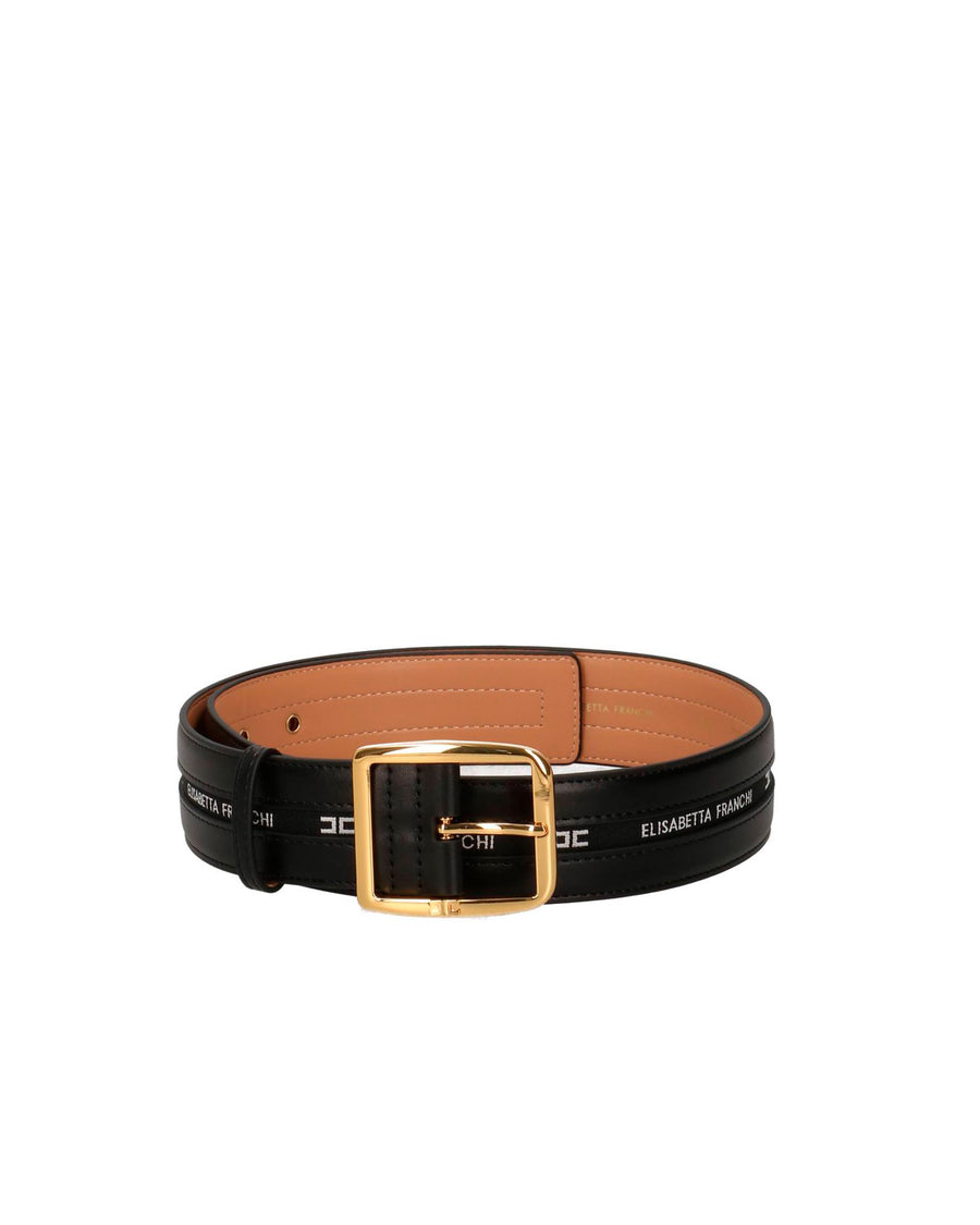 Belt Logo Black Polyurethane Polyester Cotton