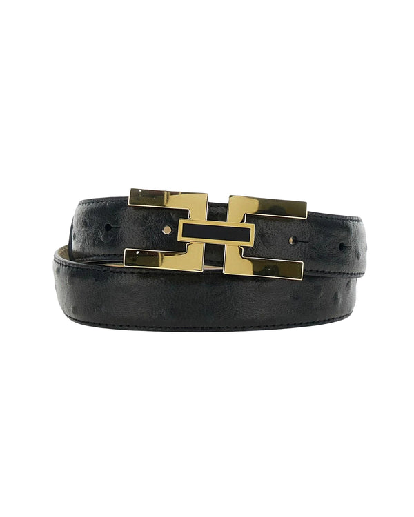Belt Double Buckle Black Cowhide Leather
