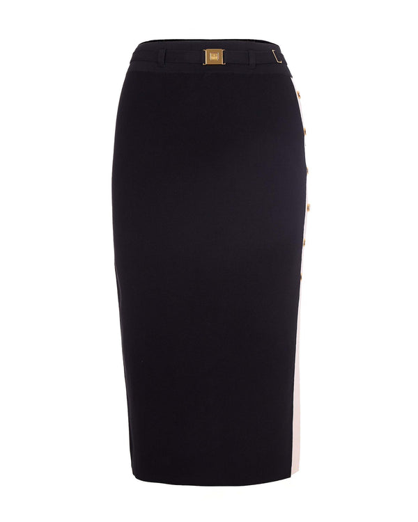 Skirt Knitted Midi With Viscose Bands Black-Butter Black/butter