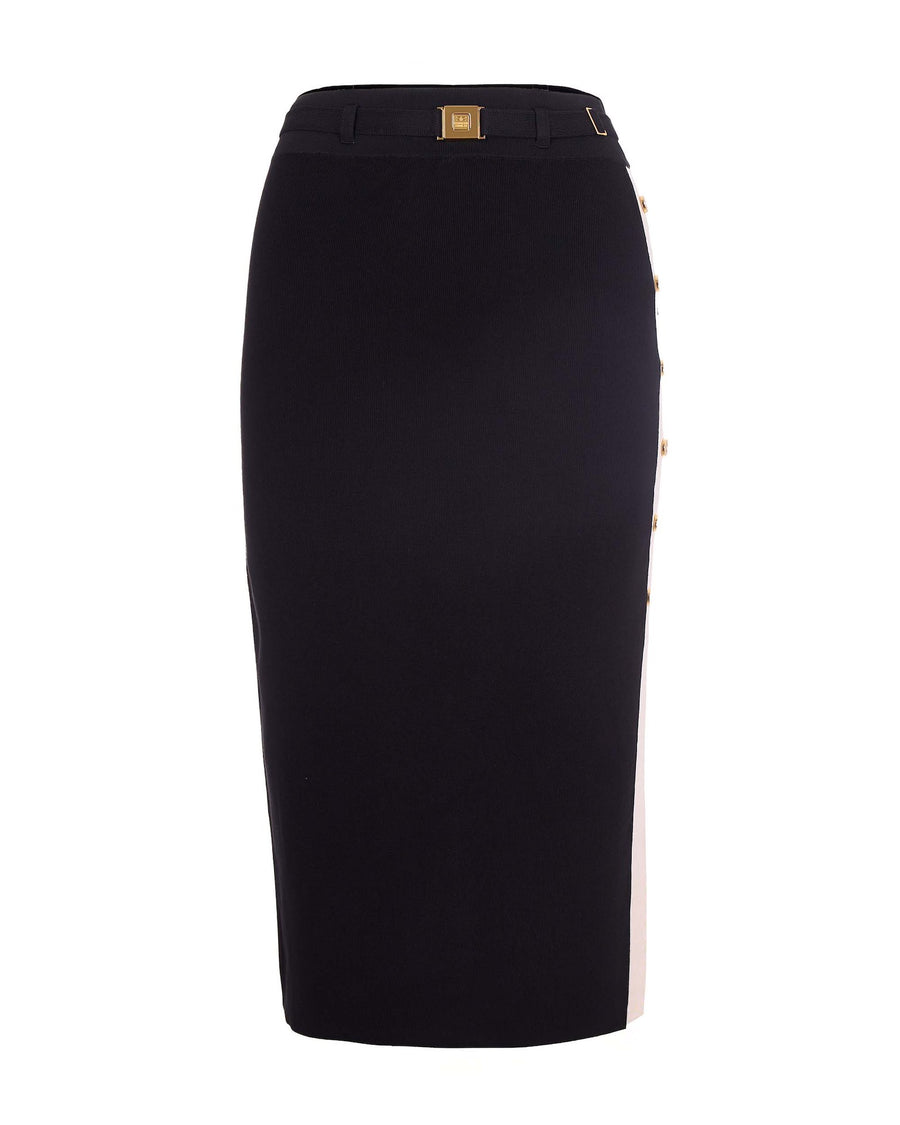 Skirt Knitted Midi With Viscose Bands Black-Butter Black/butter