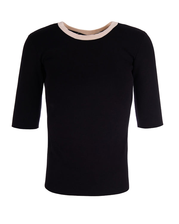 Knit Top With Viscose Bands Black-Butter Black/butter Main: Jumpers