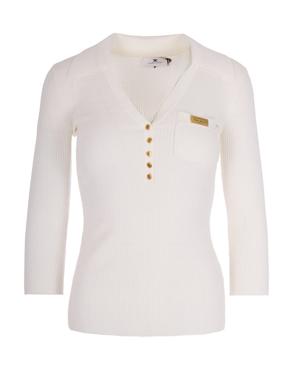 Ribbed Knit Top Ivory Lypase Jumpers