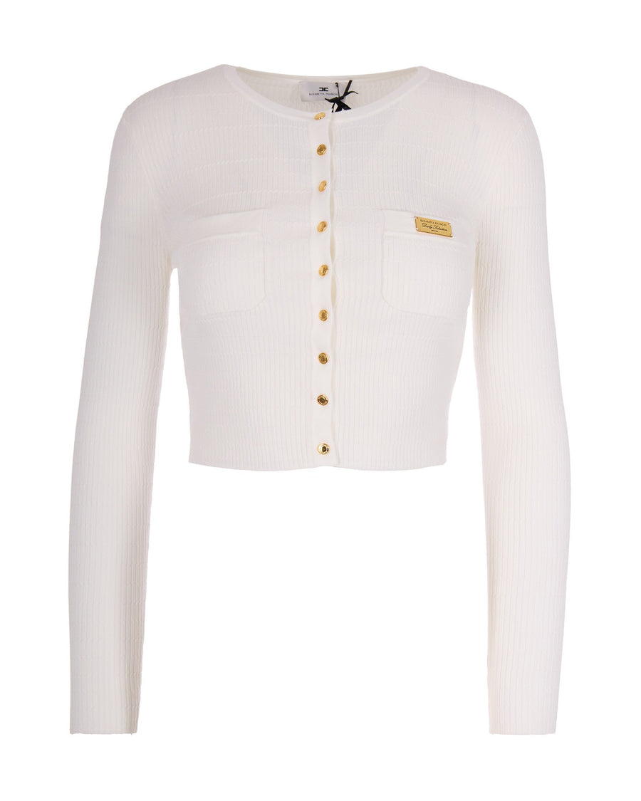 Ribbed Knit Top Ivory Lyocell Jumpers