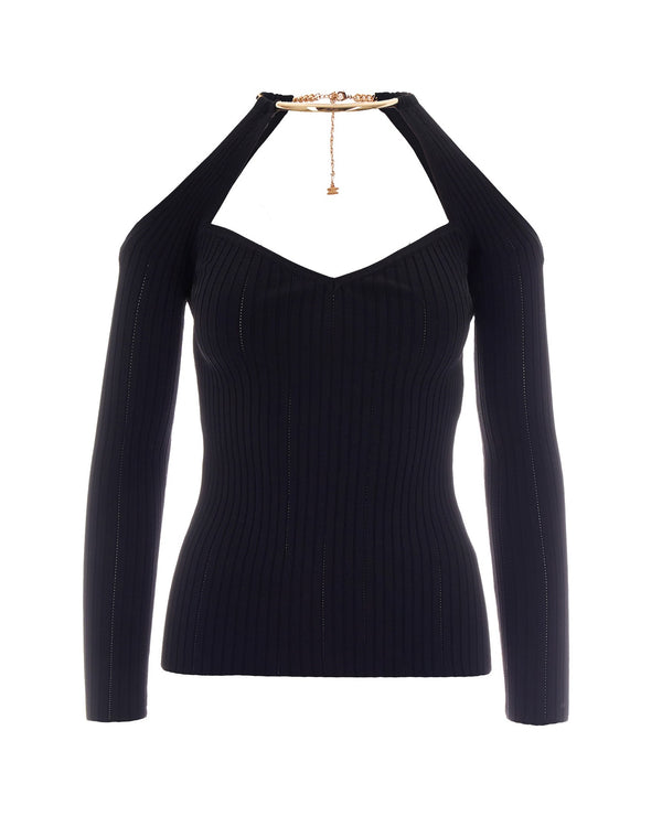 Knit Top With Gold-Jewel Detail Black Viscose Jumpers