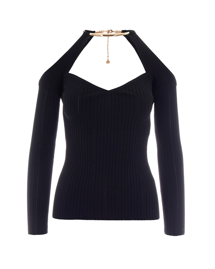 Knit Top With Gold-Jewel Detail Black Viscose Jumpers