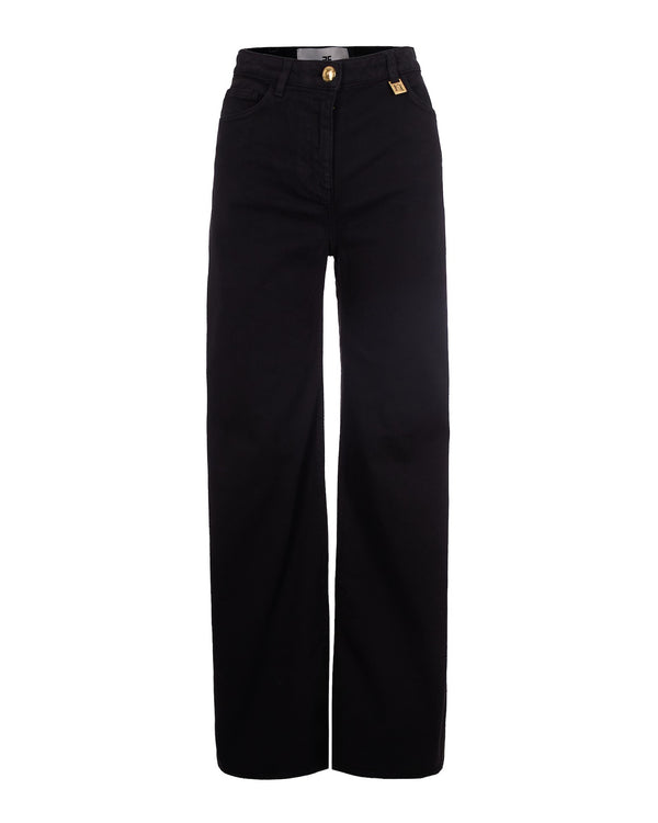 Jeans With Logo Detail Black Cotton Elastane Trousers