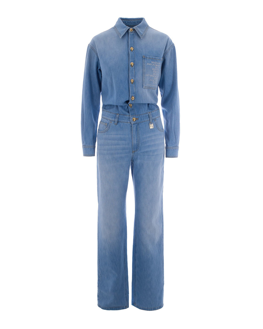 Denim Jumpsuit Light Blue Cotton Evening Suits