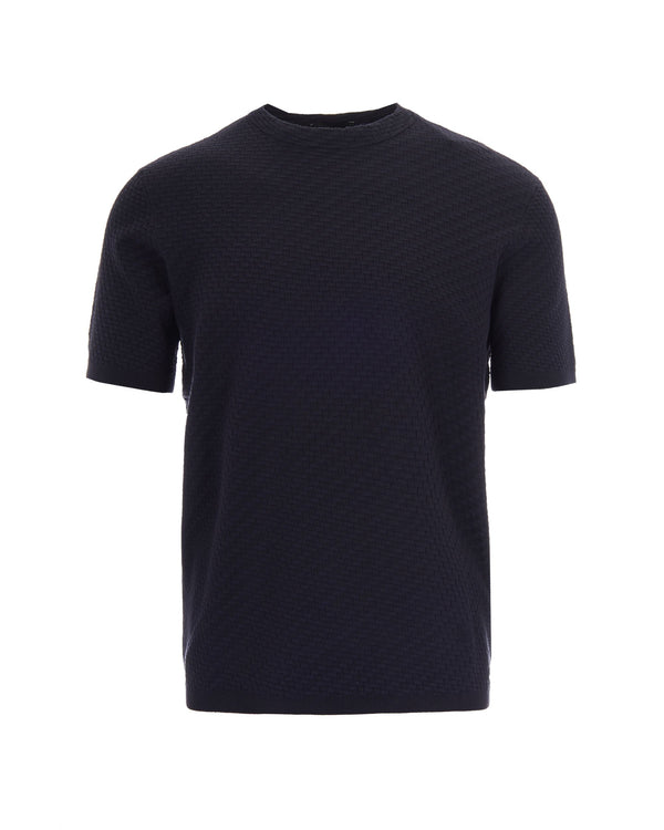 Patterned Knit Top Dark Navy Viscose T-shirts