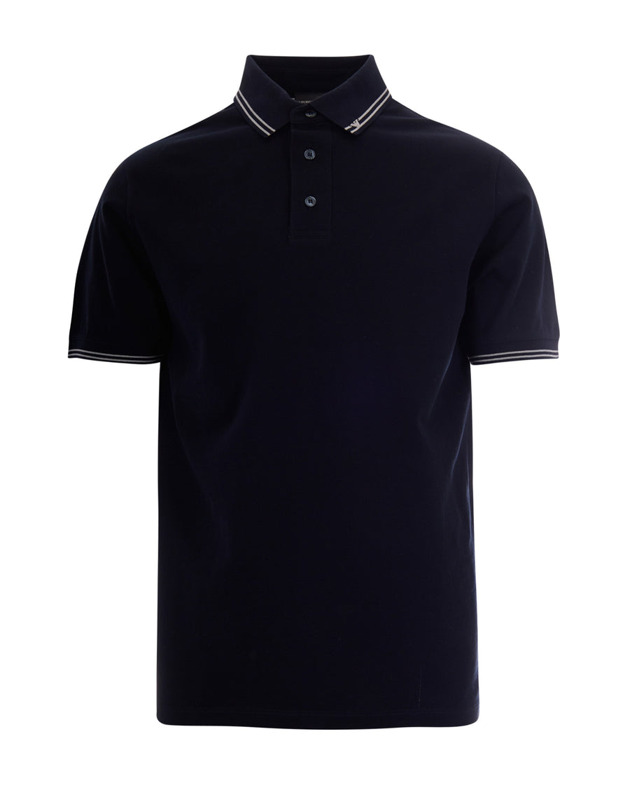 Polo With Contrast Collar Navy Blue Main: Cotton; Rib: Cotton Shirts