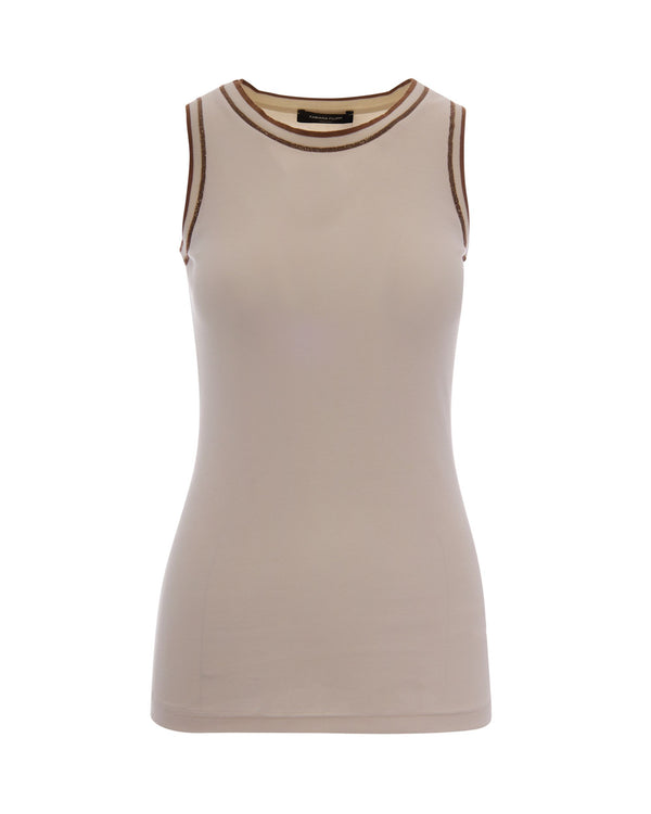 Tank Top Ribbed Jersey Cream-Taupe Cream/taupe Cotton Vests & Tops