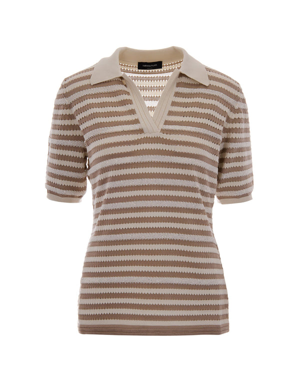 Polo Top Micro Paillettes Butter-Mud Butter/mud Cotton Tops