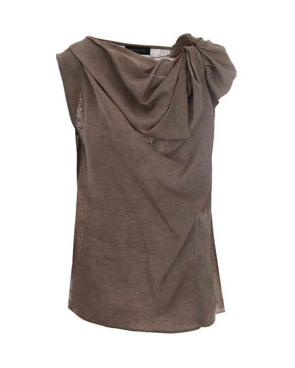Top Knot-Neck Linen Dove Grey Tops