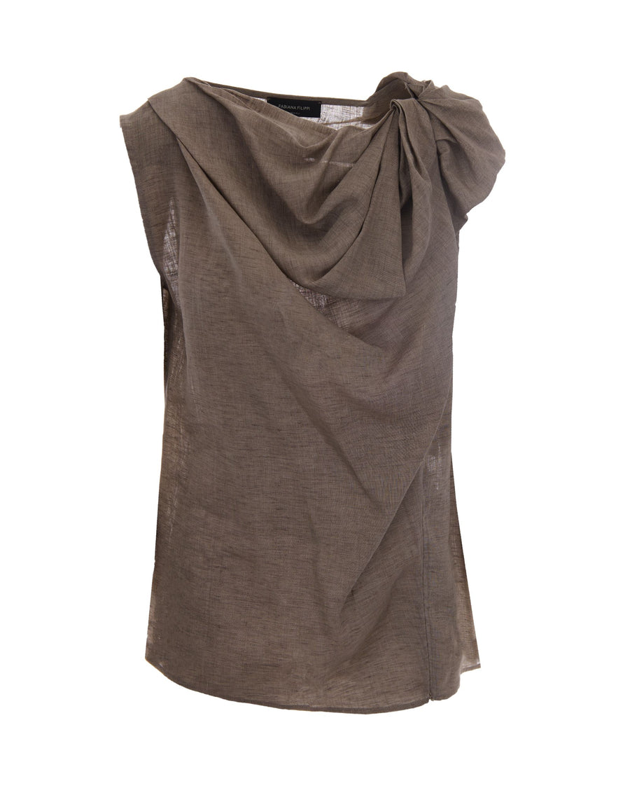 Top Knot-Neck Linen Dove Grey Tops