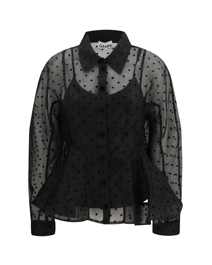 Shirt Peplo Organza Black Recycled Polyester