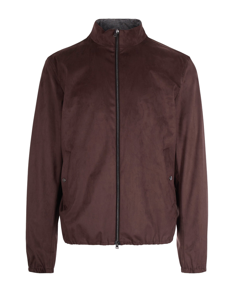 Suede-Effect Jacket Dark Brown Main Fabric: Polyester