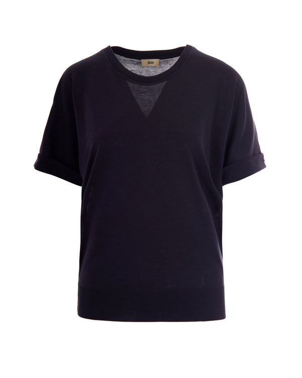 T-Shirt Glam Knit Navy Blue Main Fabric: Lyocell T-shirts & Jerseys
