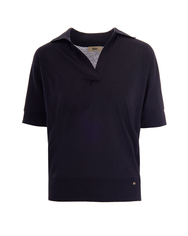 Polo Jersey Navy Blue Main: Lyocell Tops