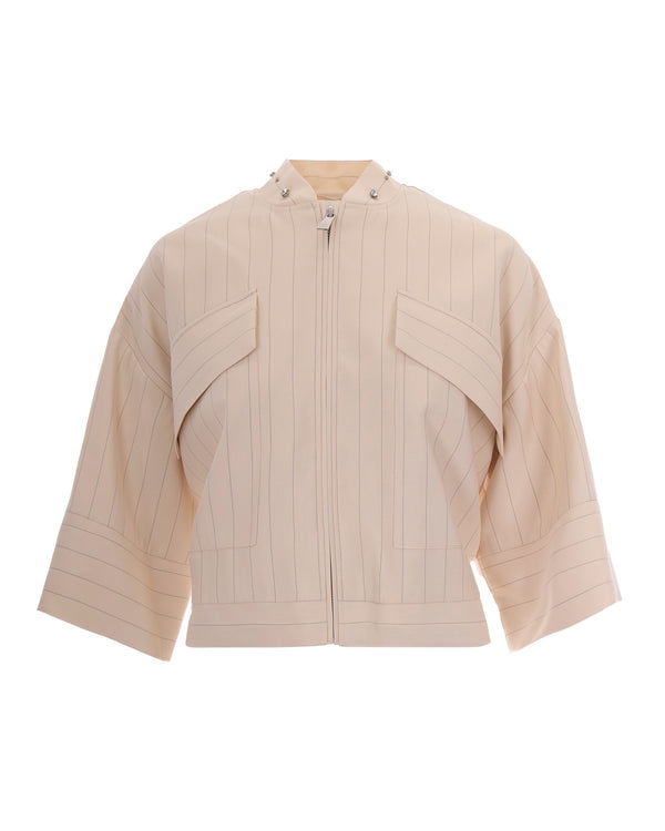 Short Jacket Cream Stripe Viscose