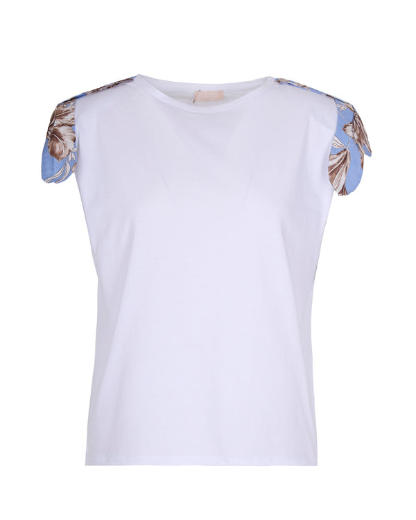 T-Shirt With Floral Inserts White White/brown/blue Cotton T-shirts & Jerseys
