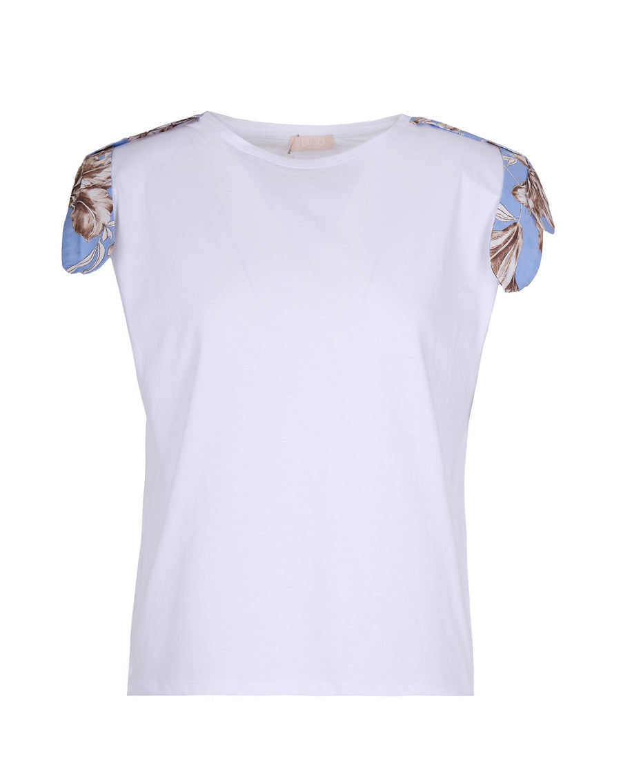 T-Shirt With Floral Inserts White White/brown/blue Cotton T-shirts & Jerseys