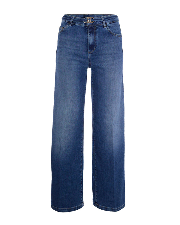Flare Jeans Denim Blue Bubble Wash Cotton