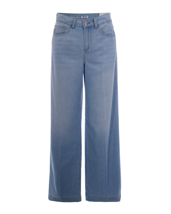 Flared Jeans Denim Blue-Light Emerald Blue/light Cotton