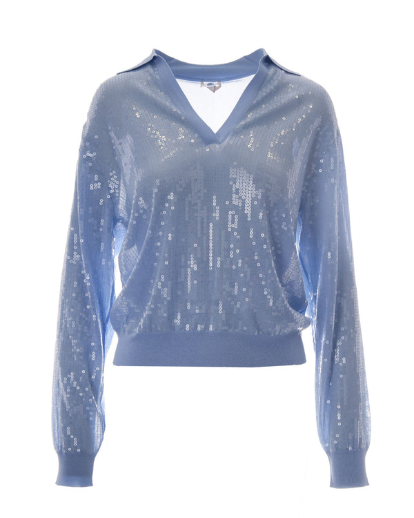 Sequin Knit Top Blue Bell Viscose Polyamide Tops