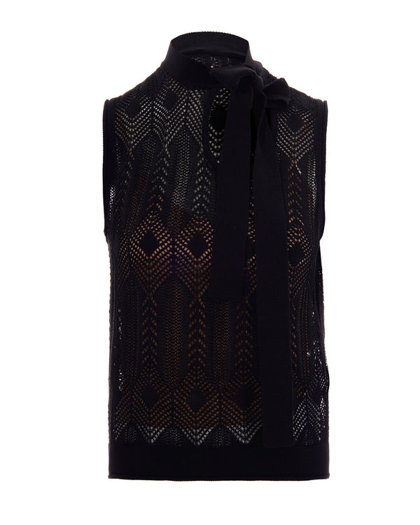 Knit Top With Bow, Black Cotton Polyamide Jumpers