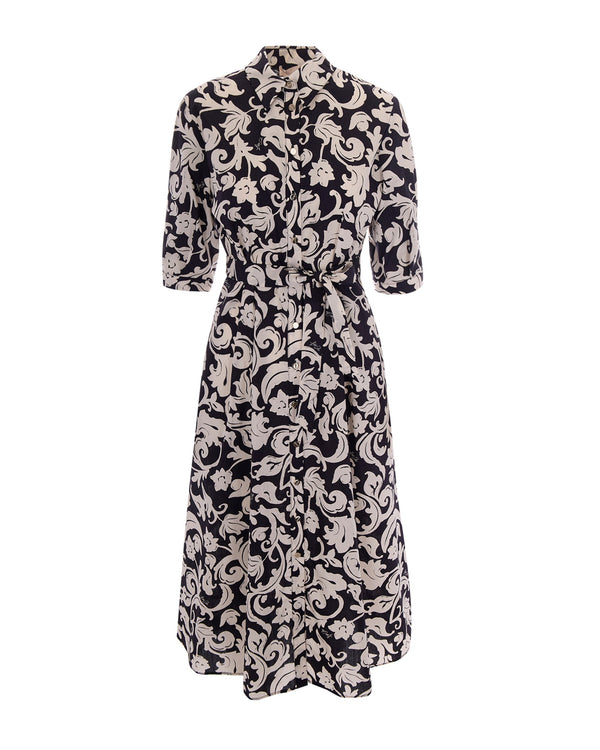 Midi Poplin Dress Black-White Black/white Cotton Evening Suits