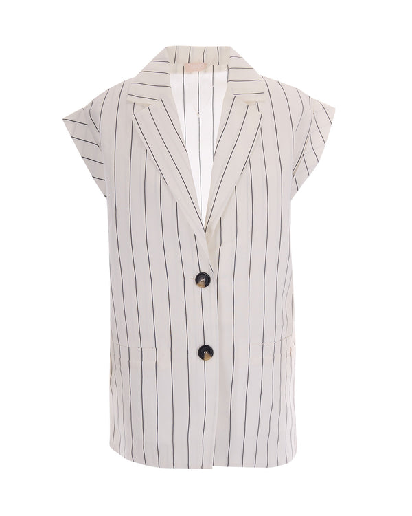 Gilet Lyocell-Linen White-Black White Wool/black Waistcoats & Gilets
