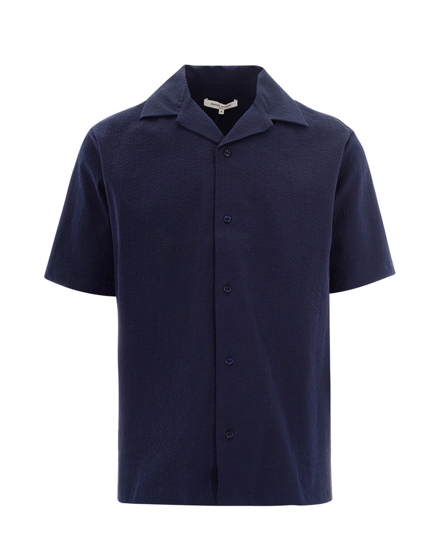 Shirt Seersucker Classic Navy Cotton