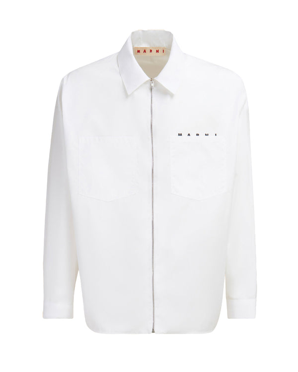 Long-Sleeve Zip Shirt Lily White Cotton Woven
