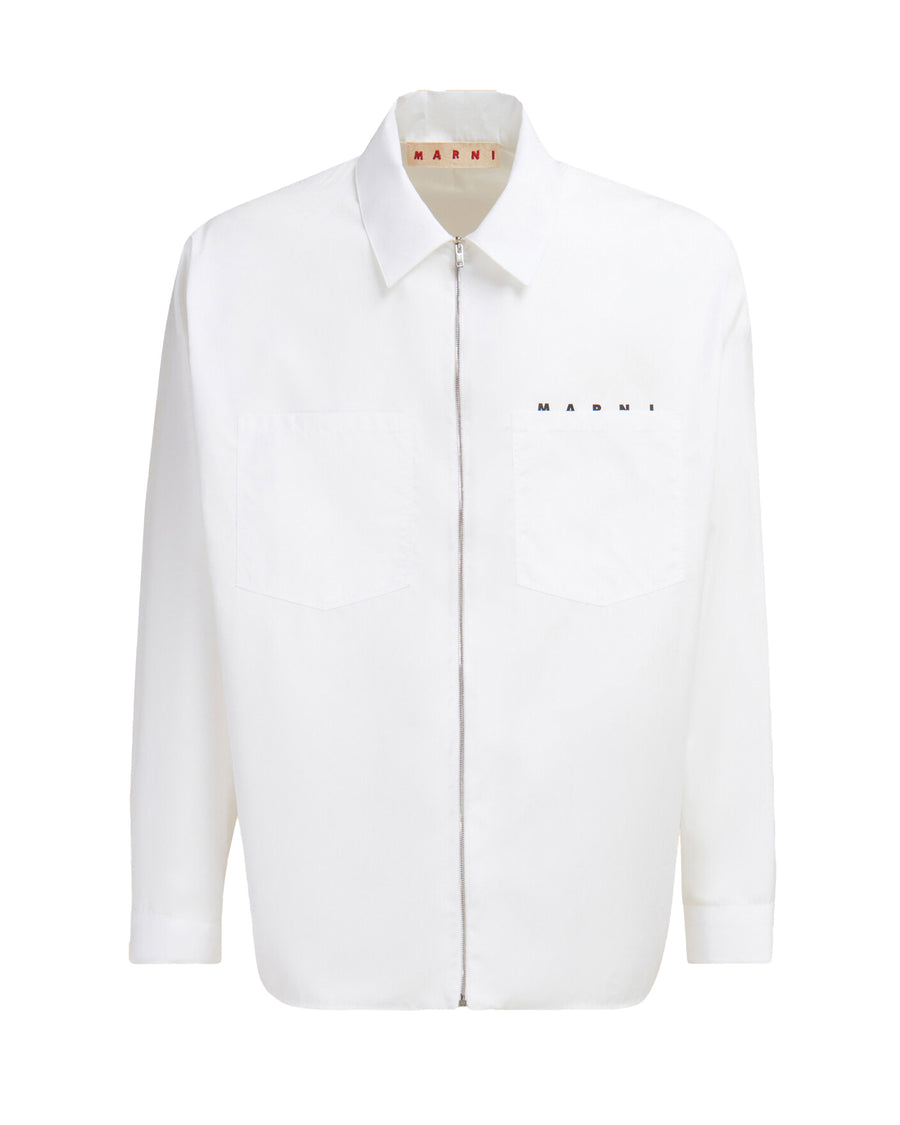 Long-Sleeve Zip Shirt Lily White Cotton Woven