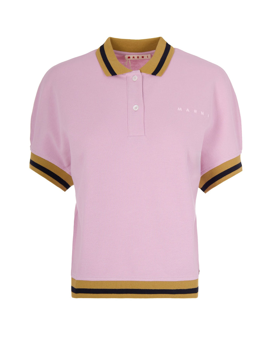 Polo Shirt Quartz With Coloured Trim Cotton Knit Tops