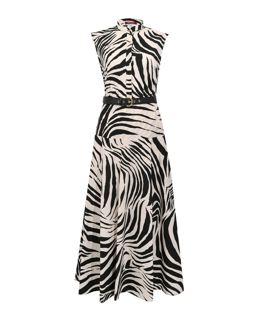 Chemisier Dress Poplin Zebra Print Black Cotton Evening Suits