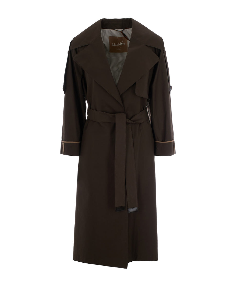 Trench Coat Oversized Green Cotton & Raincoats