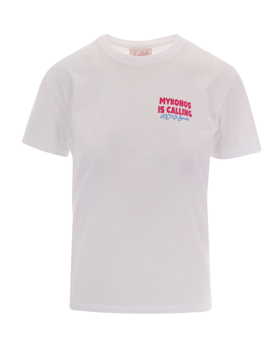 T-Shirt Emilie Mykonos Calling White Cotton T-shirts & Jerseys